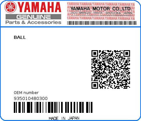 Product image: Yamaha - 935010480300 - BALL  0