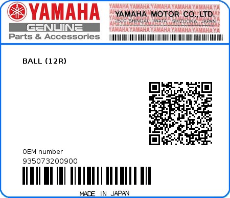 Product image: Yamaha - 935073200900 - BALL (12R)  0