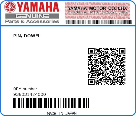 Product image: Yamaha - 936031424000 - PIN, DOWEL   0