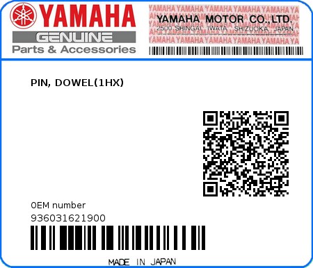 Product image: Yamaha - 936031621900 - PIN, DOWEL(1HX)  0
