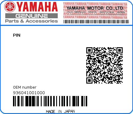 Product image: Yamaha - 936041001000 - PIN  0
