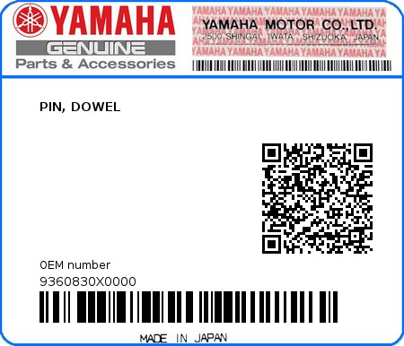 Product image: Yamaha - 9360830X0000 - PIN, DOWEL  0