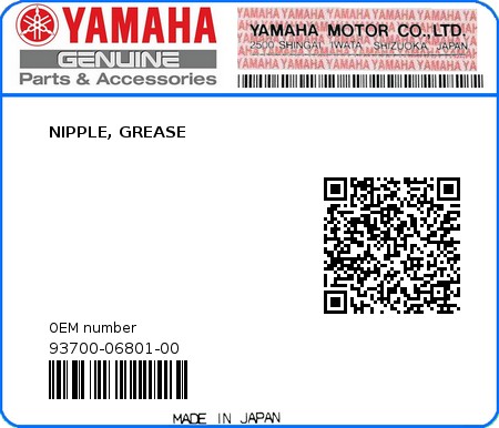 Product image: Yamaha - 93700-06801-00 - NIPPLE, GREASE  0