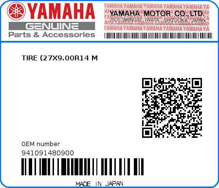 Product image: Yamaha - 941091480900 - TIRE (27X9.00R14 M  0