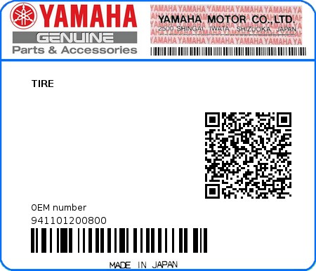 Product image: Yamaha - 941101200800 - TIRE  0