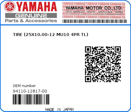 Product image: Yamaha - 94110-12817-00 - TIRE (25X10.00-12 MU10 4PR TL)  0