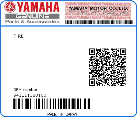 Product image: Yamaha - 941111380100 - TIRE  0