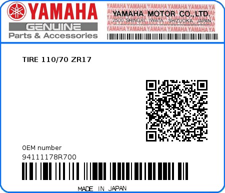 Product image: Yamaha - 94111178R700 - TIRE 110/70 ZR17  0