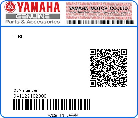 Product image: Yamaha - 941122102000 - TIRE  0