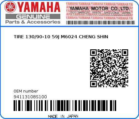 Product image: Yamaha - 94113108S100 - TIRE 130/90-10 59J M6024 CHENG SHIN  0