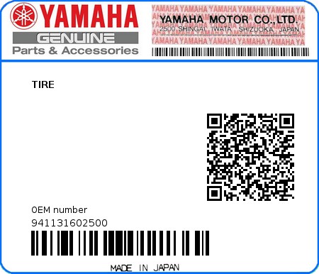 Product image: Yamaha - 941131602500 - TIRE  0