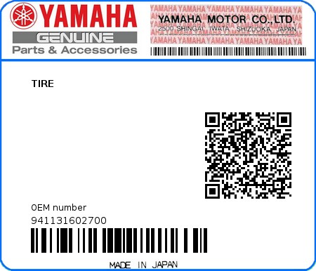 Product image: Yamaha - 941131602700 - TIRE  0