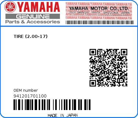 Product image: Yamaha - 941201701100 - TIRE (2.00-17)  0