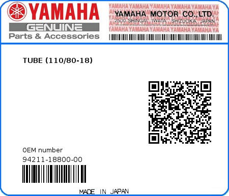 Product image: Yamaha - 94211-18800-00 - TUBE (110/80-18)  0