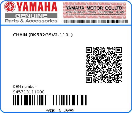 Product image: Yamaha - 945713111000 - CHAIN (RK532GSV2-110L)  0