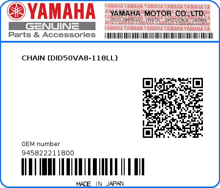 Product image: Yamaha - 945822211800 - CHAIN (DID50VA8-118LL)  0