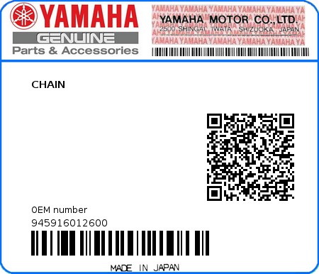 Product image: Yamaha - 945916012600 - CHAIN  0