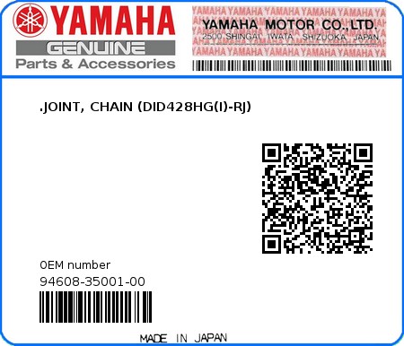 Product image: Yamaha - 94608-35001-00 - .JOINT, CHAIN (DID428HG(I)-RJ)  0