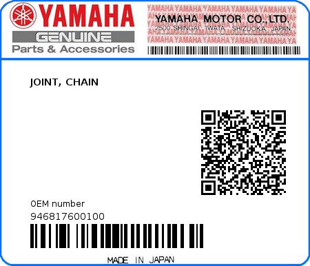 Product image: Yamaha - 946817600100 - JOINT, CHAIN  0