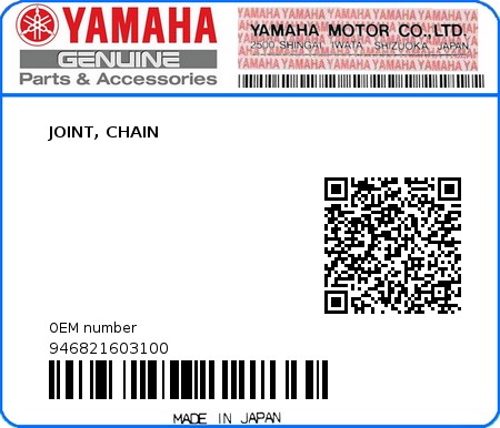 Product image: Yamaha - 946821603100 - JOINT, CHAIN  0