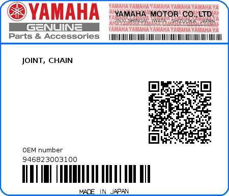 Product image: Yamaha - 946823003100 - JOINT, CHAIN  0