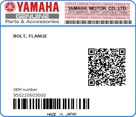 Product image: Yamaha - 950220603000 - BOLT, FLANGE  0
