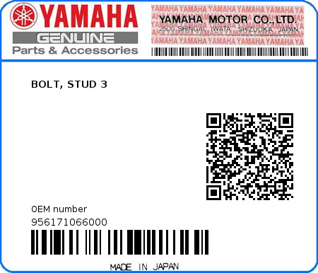 Product image: Yamaha - 956171066000 - BOLT, STUD 3  0