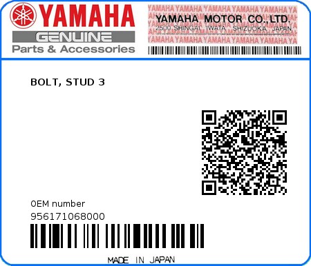 Product image: Yamaha - 956171068000 - BOLT, STUD 3  0