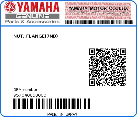 Product image: Yamaha - 957040650000 - NUT, FLANGE(7NB)  0
