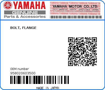 Product image: Yamaha - 958020603500 - BOLT, FLANGE  0