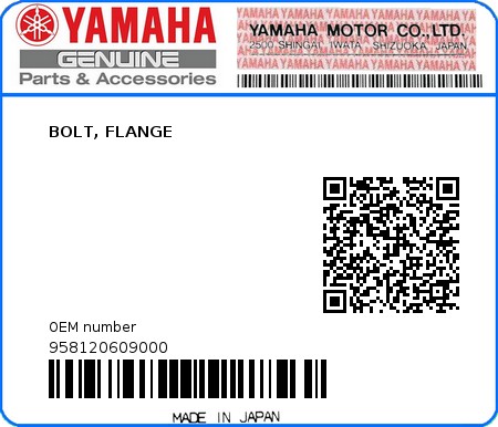 Product image: Yamaha - 958120609000 - BOLT, FLANGE  0
