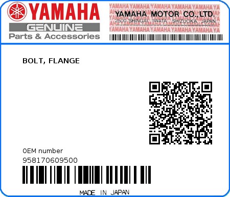 Product image: Yamaha - 958170609500 - BOLT, FLANGE  0