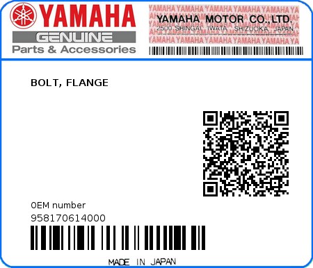 Product image: Yamaha - 958170614000 - BOLT, FLANGE  0