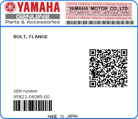 Product image: Yamaha - 95822-06085-00 - BOLT, FLANGE  0