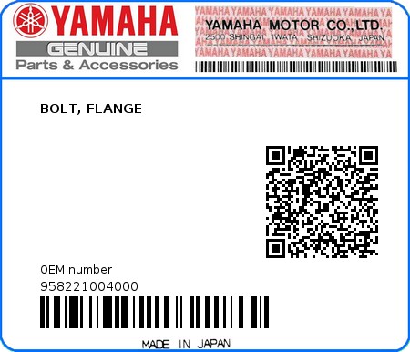 Product image: Yamaha - 958221004000 - BOLT, FLANGE  0