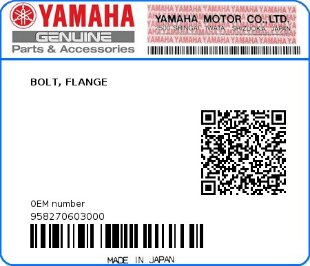 Product image: Yamaha - 958270603000 - BOLT, FLANGE  0