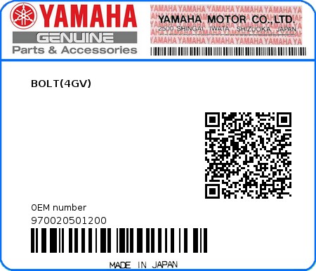 Product image: Yamaha - 970020501200 - BOLT(4GV)  0
