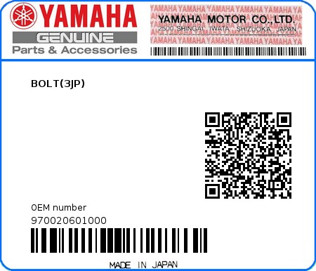 Product image: Yamaha - 970020601000 - BOLT(3JP)  0