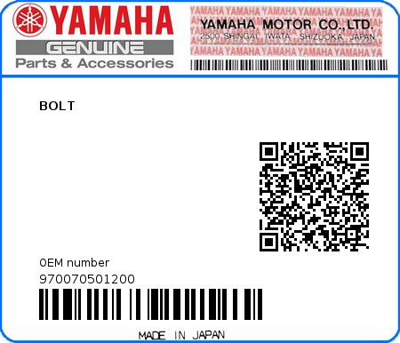 Product image: Yamaha - 970070501200 - BOLT  0