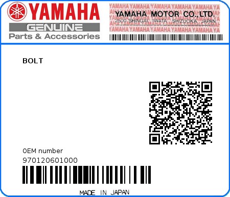 Product image: Yamaha - 970120601000 - BOLT  0