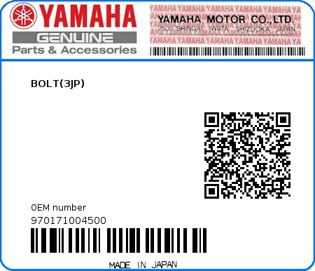 Product image: Yamaha - 970171004500 - BOLT(3JP)  0