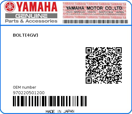 Product image: Yamaha - 970220501200 - BOLT(4GV)  0