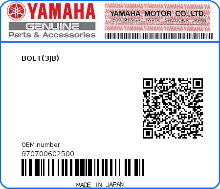 Product image: Yamaha - 970700602500 - BOLT(3JB)  0