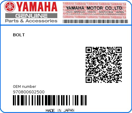 Product image: Yamaha - 970800602500 - BOLT  0