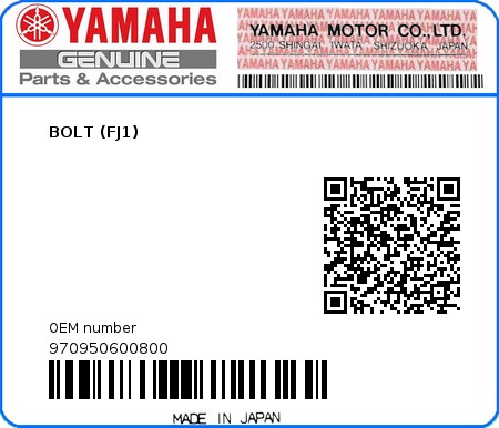Product image: Yamaha - 970950600800 - BOLT (FJ1)  0