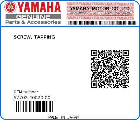 Product image: Yamaha - 97702-40020-00 - SCREW, TAPPING  0