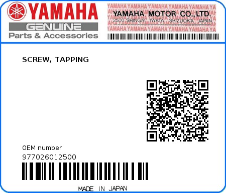 Product image: Yamaha - 977026012500 - SCREW, TAPPING  0