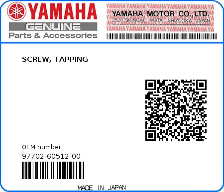 Product image: Yamaha - 97702-60512-00 - SCREW, TAPPING  0