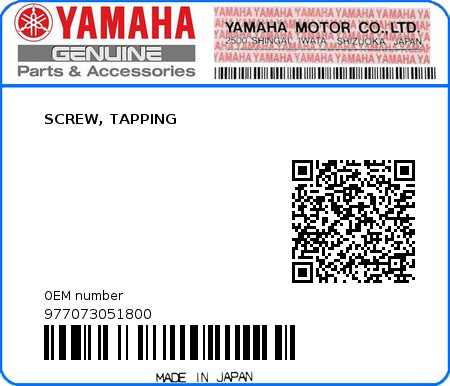 Product image: Yamaha - 977073051800 - SCREW, TAPPING   0