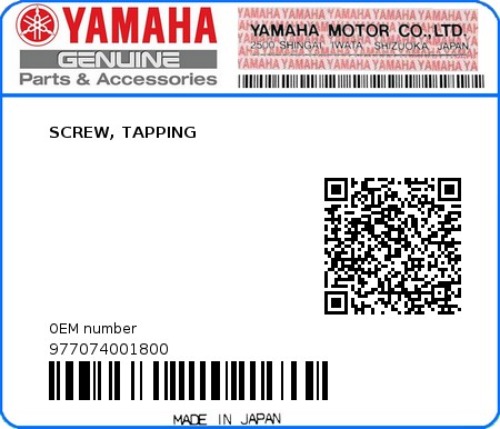 Product image: Yamaha - 977074001800 - SCREW, TAPPING  0